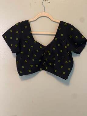 Handmade Sari Blouse Crop Top Black Green Ring Print Choli Festival Short Sleeve